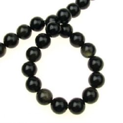 Gemstone Beads Strand, Natural Obsidian, Gold Sheen, Round, 10mm ~37 pcs