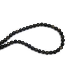 String of Semi-Precious Stone Beads Natural Silver Sheen OBSIDIAN, Ball: 4 mm ~ 102 pieces