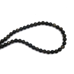 String of Semi-Precious Stone Beads Natural Silver Sheen OBSIDIAN, Ball: 6 mm ~ 60 pieces