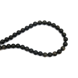 String of Semi-Precious Stone Beads Natural Silver Sheen OBSIDIAN, Ball: 8 mm ~ 46 pieces