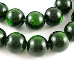 Gemstone Beads Strand, Synthetic Goldstone, Dyed, Green, Round, 10 mm ~38 pcs