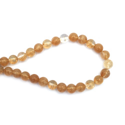 String of Semi-Precious Stone Beads Yellow TOURMALINE QUARTZ, Ball: 10 mm ~ 35 pieces
