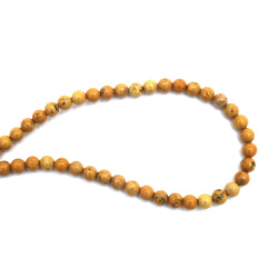 String of Semi-Precious Stone Beads Natural FOSSIL, Colored:  Yellow, Ball: 6~6.5 mm ~ 60 pieces