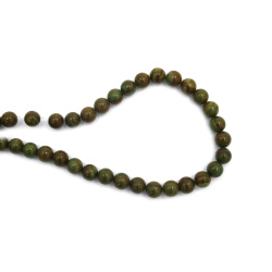 String of Semi-Precious Stone Beads WOOD JASPER, Colored: Green, Ball: 6 mm ~ 62 pieces