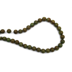 String of Semi-Precious Stone Beads WOOD JASPER, Colored: Green, Ball: 8 mm ~ 47 pieces