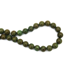 String of Semi-Precious Stone Beads - Colored GREEN WOOD JASPER / Ball: 10 mm ~ 38 pieces