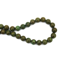 String of Semi-Precious Stone Beads Colored Green WOOD JASPER / Ball: 12 mm ~ 31 pieces