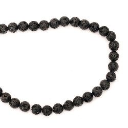 Volcanic lava rock, natural semi-precious stone  string beads, black ball shape 10 mm ~ 39 pieces