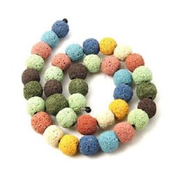 Margele de coarde din piatră semiprețioasă Lava vulcanica - bilă multicolor 12 mm ~ 33 bucăți