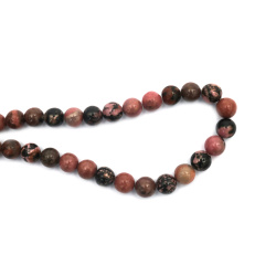 String of Semi-Precious Stone Beads Natural Black Lace RHODONITE / Ball: 8 mm ~ 47 pieces