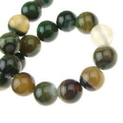 Νήμα με στρογγυλές χάντρες από φυσικό ριγέ αχάτη, βαμμένο σε πράσινο, 10mm ~ 38 τεμ.