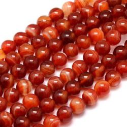 Наниз мъниста полускъпоценен камък АХАТ ивичест оранжев тъмен топче 8 мм ~48 броя