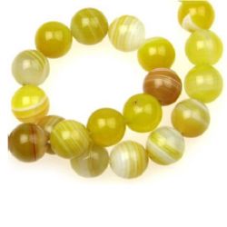Natural Striped Agate Round Beads Strand, Dyed, Yellow 10mm ~ 39 pcs