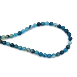 String of semi-precious gemstone AGATE, blue spherical beads, 8 mm, approximately 47 pieces