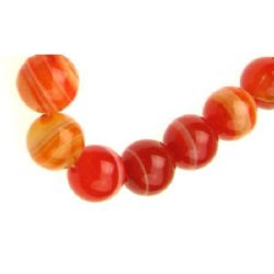 Natural Striped Agate Round Beads Strand, Dyed, Orange 12mm ~ 33 pcs