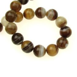 String of Semi-precious Stone Beads / Brown LACE AGATE, Ball: 10 mm ± 62 pieces 