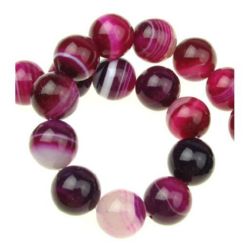 Natural Striped Agate Round Beads Strand, Dyed, Hot Pink 14mm ~ 28 pcs