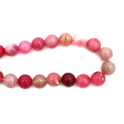 String of Colored Semi-precious Stone Beads / STRIPED LACE AGATE, Cyclamen, Ball: 16 mm ± 24 pieces 