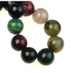 Natural Agate Round Beads Strand, Dyed, Asorted Colors 12mm ~ 33 pcs