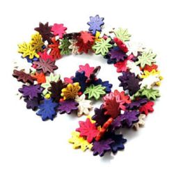 Șirag de mărgele din turcoaz sintetic, formă frunză, culori mixte, 24x22x4mm, ~79 buc.