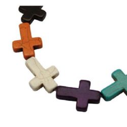 Gemstone Beads Strand, Synthetic Turquoise, Cross, Mixed color, 22x30x6 mm ~13 pcs
