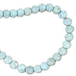Gemstone Beads Strand, Synthetic Turquoise, Flat Round, 14x14x4.5mm ~34 pcs
