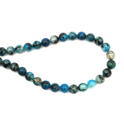 String of beads AGATE semi-precious stone, DRAGON'S VEINS blue, ball 10 mm ~38 pieces