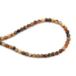 String of beads AGATE semi-precious stone, brown mix, ball 6 mm ~62 pieces