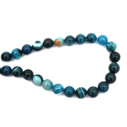 String of semi-precious gemstone AGATE, dark blue-edged spherical beads, 14 mm, approximately 27 pieces