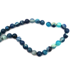 String of Beads AGATE semi-precious stone, striped, dark blue, ball 10 mm ~38 pieces