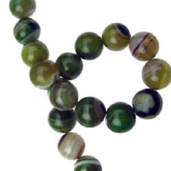 Natural Striped Agate Round Beads Strand, Died, Green 12mm ~ 32 pcs