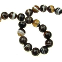 Natural Striped Agate Round Beads Strand, Died, Brown, Class A  10 mm ~ 37 pcs