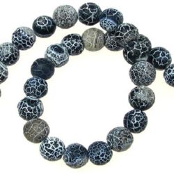 Natural Agate Round Beads Strand, Died, Frosted, Crackle, Black 8mm ~ 49 pcs