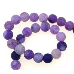 Natural Agate Round Beads Strand, Died, Frosted, Crackle, Purple 8mm ~ 48 pcs