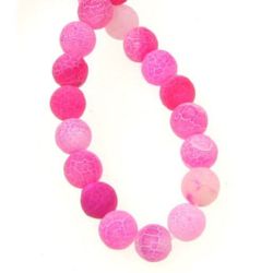 Natural Agate Round Beads, Dyed, Frosted, Crackle, Hot Pink 6mm ~ 65 pcs