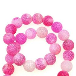 Natural Agate Round Beads, Dyed, Frosted, Crackle, Hot Pink 10mm ~ 38 pcs