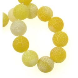 Natural Agate Round Beads, Dyed, Frosted, Crackle, Yellow 12mm ~ 33 pcs