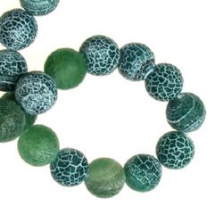Natural Agate Round Beads, Dyed, Frosted, Crackle, Green 10mm ~ 38 pieces