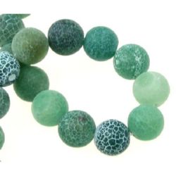 Natural Agate Round Beads, Dyed, Frosted, Crackle, Green 12mm ~ 33 pcs