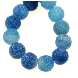Natural Agate Round Beads, Dyed, Frosted, Crackle, Blue 10mm ~ 38 pcs