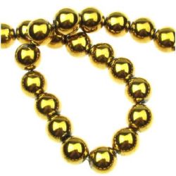 Gemstone Beads Strand, Non-Magnetic Synthetic Hematite, Golden color, Round, 10mm, ~43 pcs