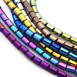 Gemstone Beads Strand, Non-Magnetic Synthetic Hematite, Cylinder, 5x4mm, ~75 pcs