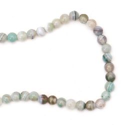 Наниз мъниста полускъпоценен камък АХАТ ивичест зелен светъл топче 6 мм ~65 броя