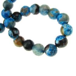 String of Semi-precious AGATE Stones, Blue Mix Faceted Ball Beads / 8 mm ~ 48 pieces