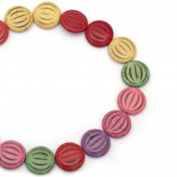String beads semi-precious stone TURCOASE synthetic multicolor ribbed coin 25x7 mm ~15 pieces