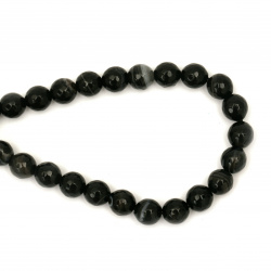 String Faceted Natural Stone Beads / Brazilian STRIPED BLACK AGATE, Ball: 10 mm ~ 34 pieces
