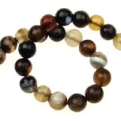 STRIPED AGATE / Semi-Precious Faceted Stone Beads, BROWN / MIX, Ball: 8 mm ± 48 Pieces