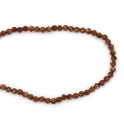 String Faceted Semi-precious Stone Beads for Jewelry Making / SUN STONE, Brown, Ball: 3 mm ~ 118 pieces