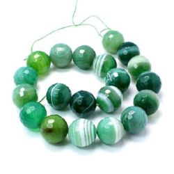 STRIPED AGATE / Semi-precious Faceted Stone Beads, Green, 12 mm ± 33 pieces