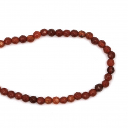 String Small Semi-Precious Stone Beads / AGATE, Dark Red, Faceted Ball: 4 mm ~ 93 Pieces